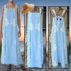 Petal and Pup Tie Straps Cut Out Back Pockets Blue Maxi Valeria Dress Size XL